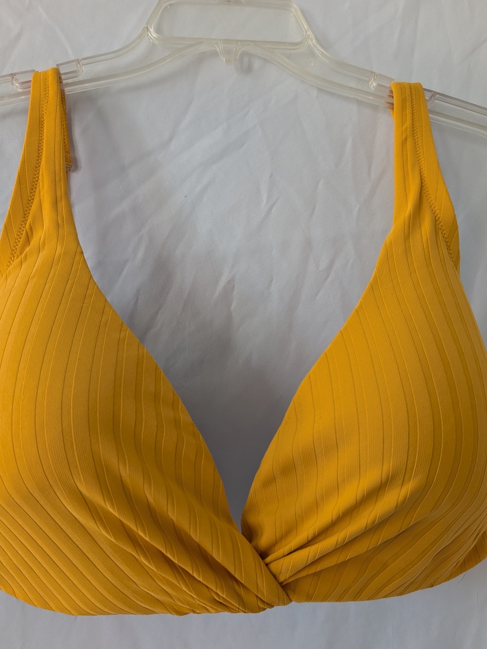 Shade & Shore Golden Yellow Ribbed Trim Bikini Top